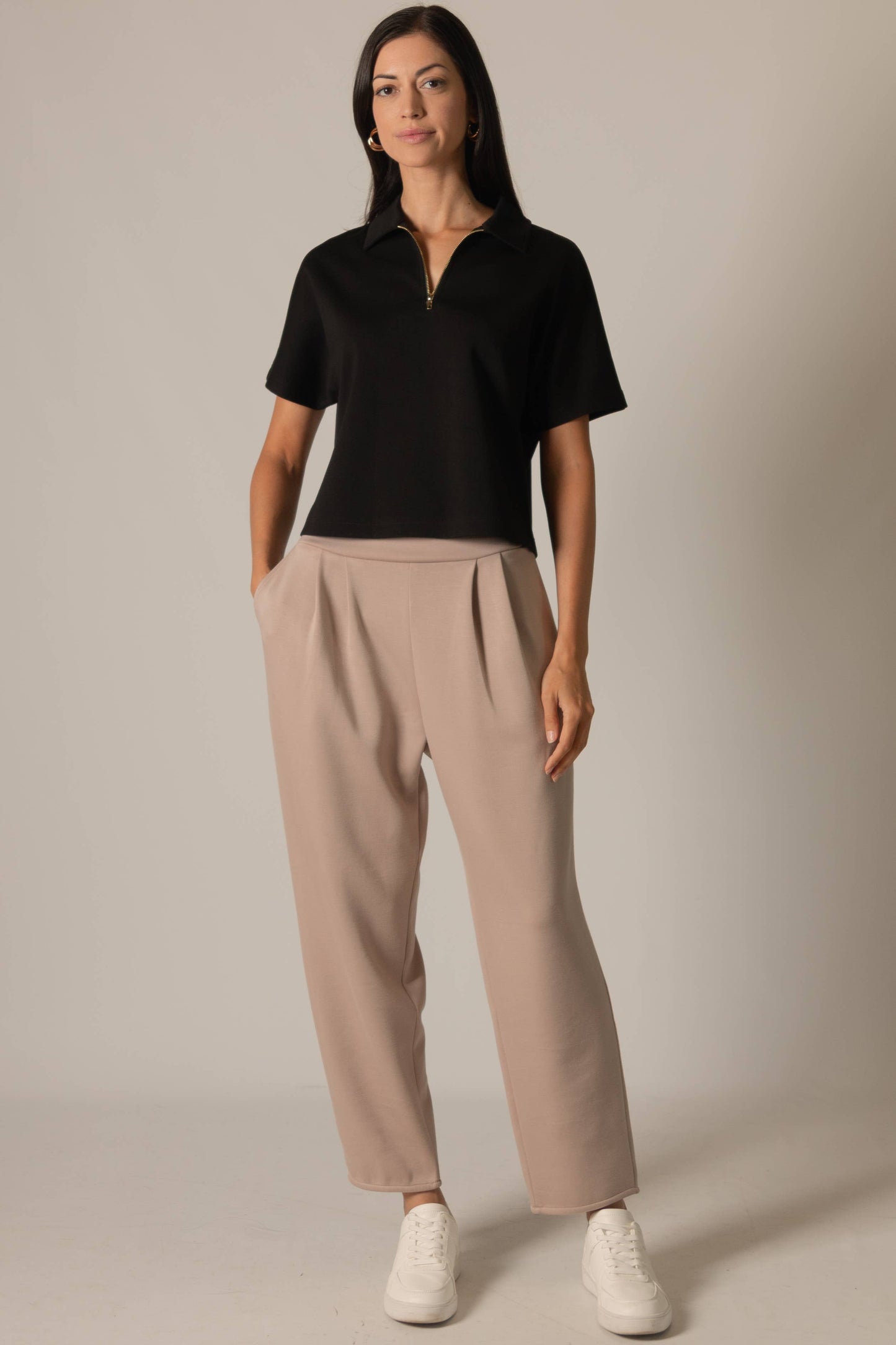 P. CILL Butter Modal Short Sleeve Quarter Zip Top