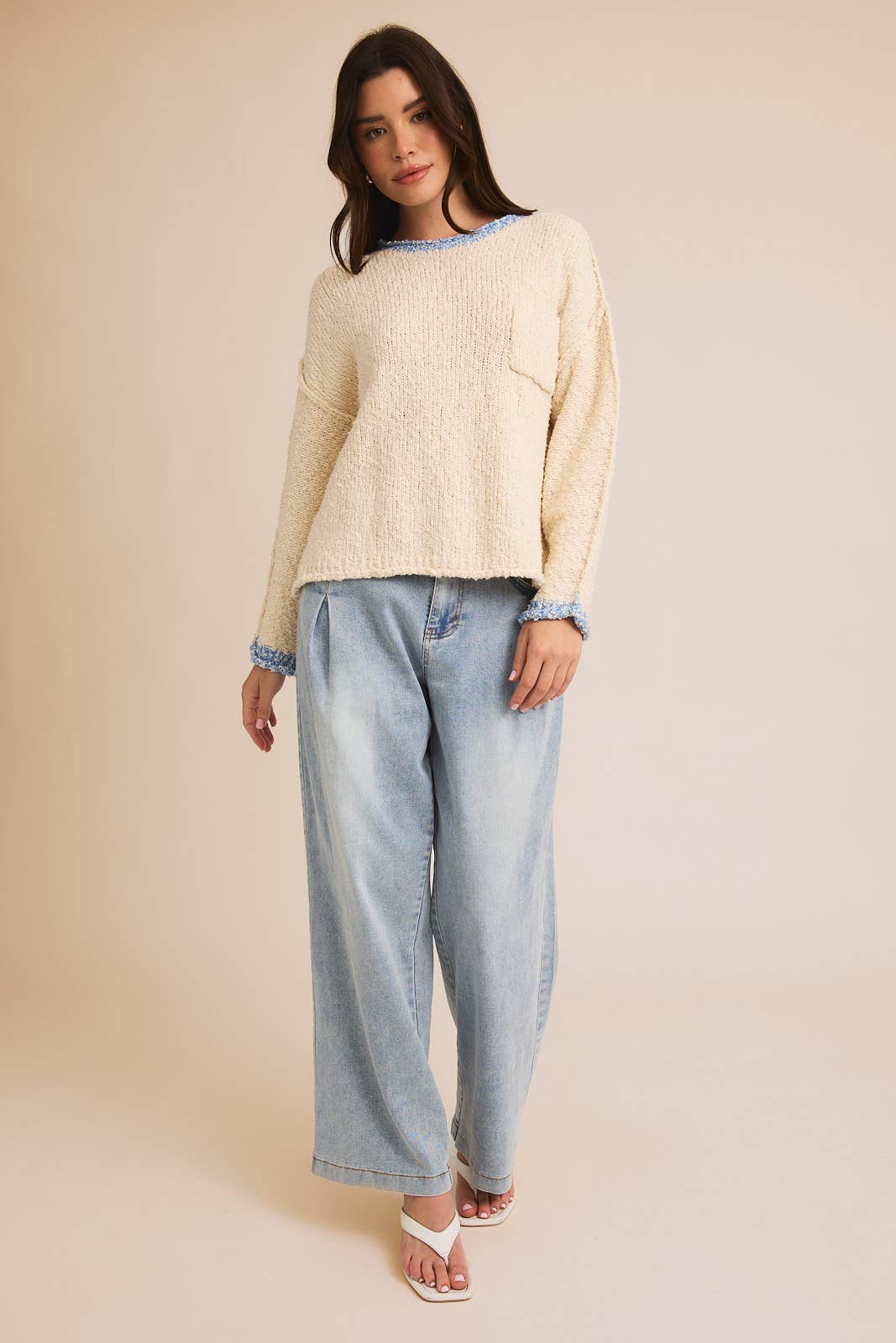 Boat Neck Long Sleeve Sweater