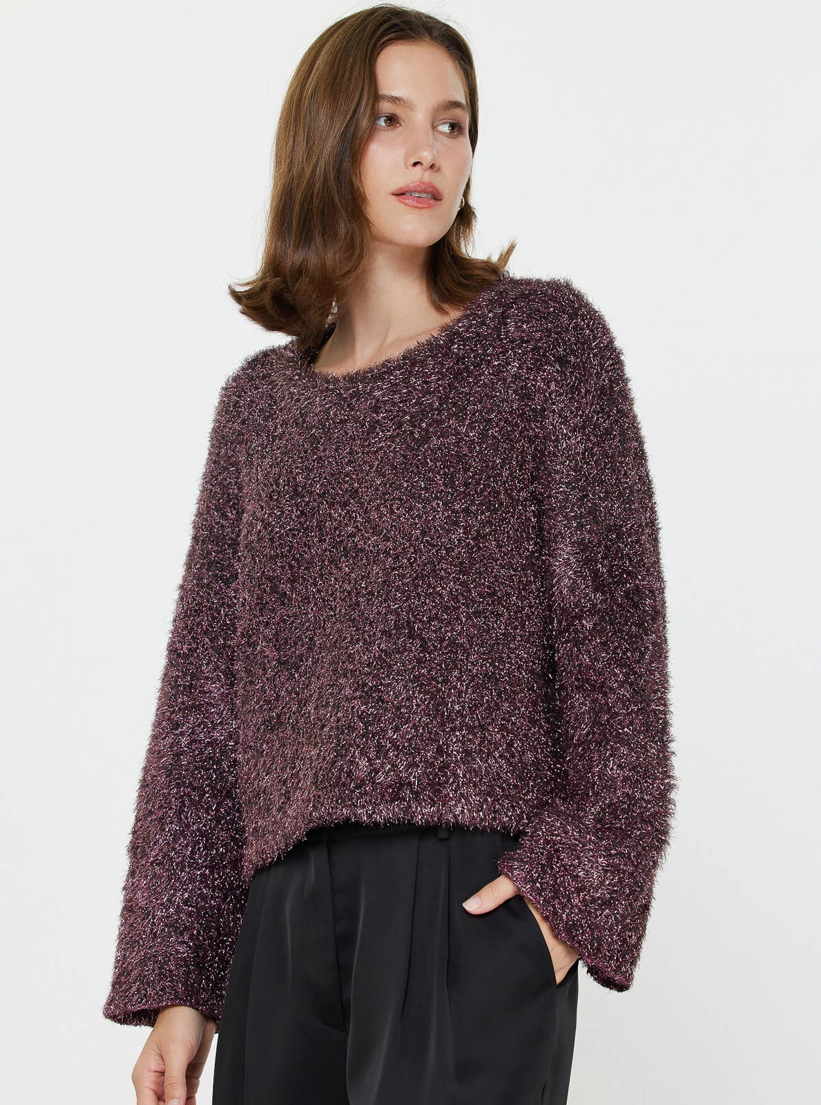 Metallic Fuzzy Cropped Sweater