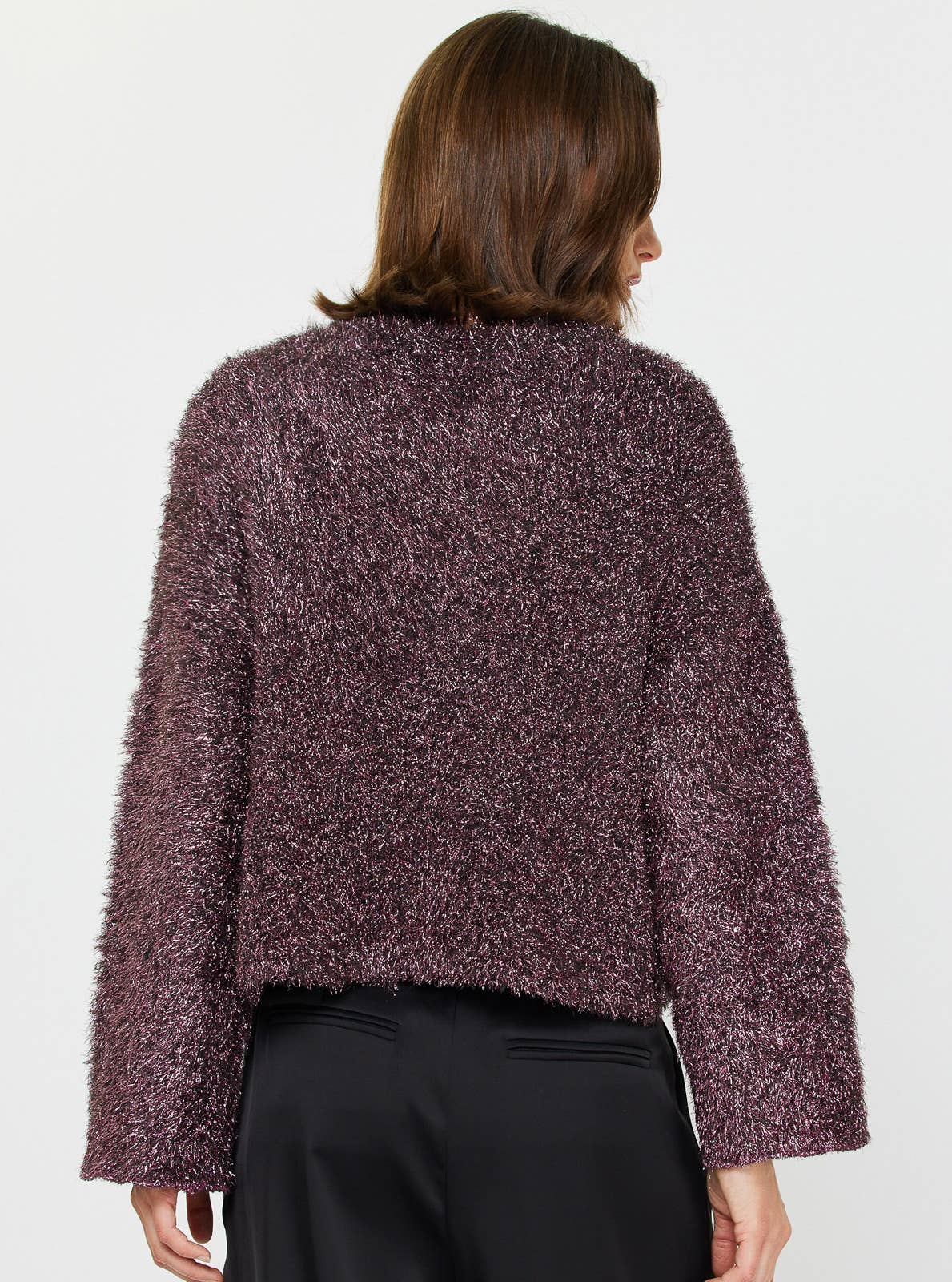 Metallic Fuzzy Cropped Sweater