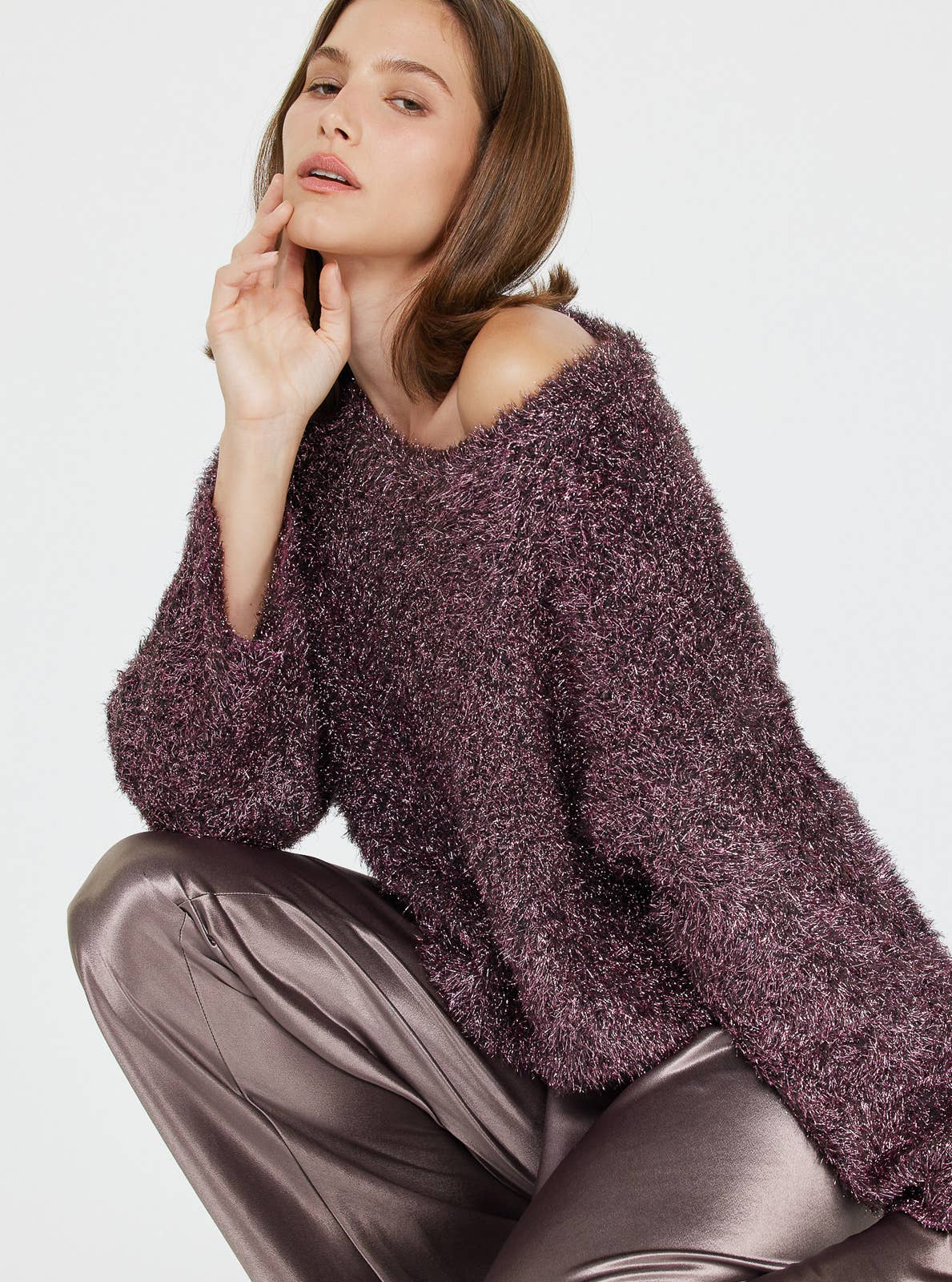 Metallic Fuzzy Cropped Sweater
