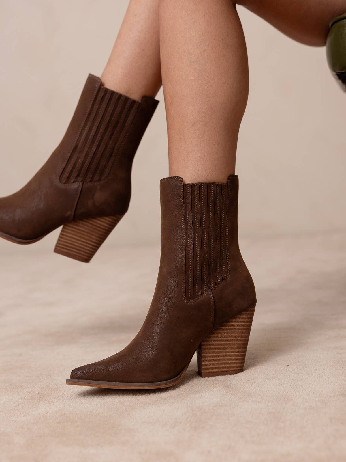The Lydia | Coffee Suede Pointed Toe Western Bootie
