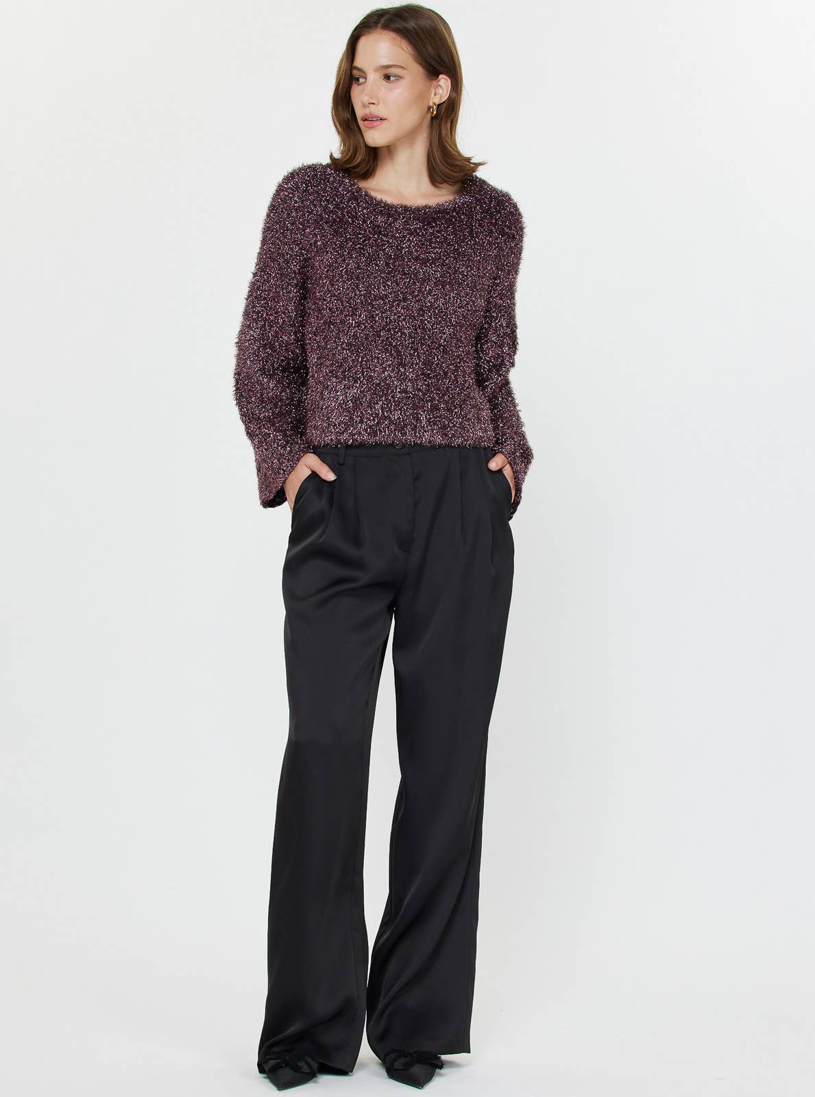 Metallic Fuzzy Cropped Sweater