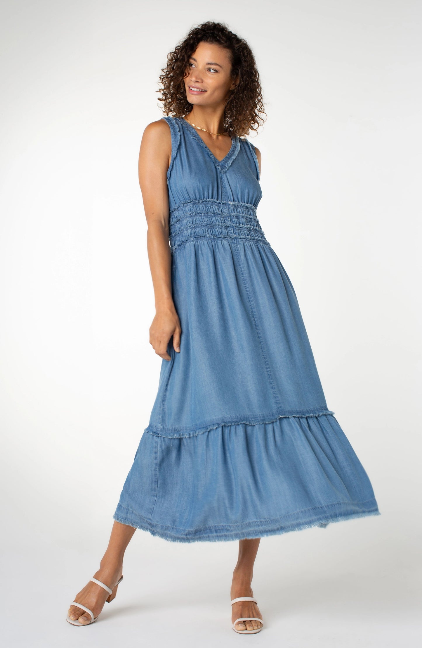 Smocked V-neck Maxi Dress by Liverpool