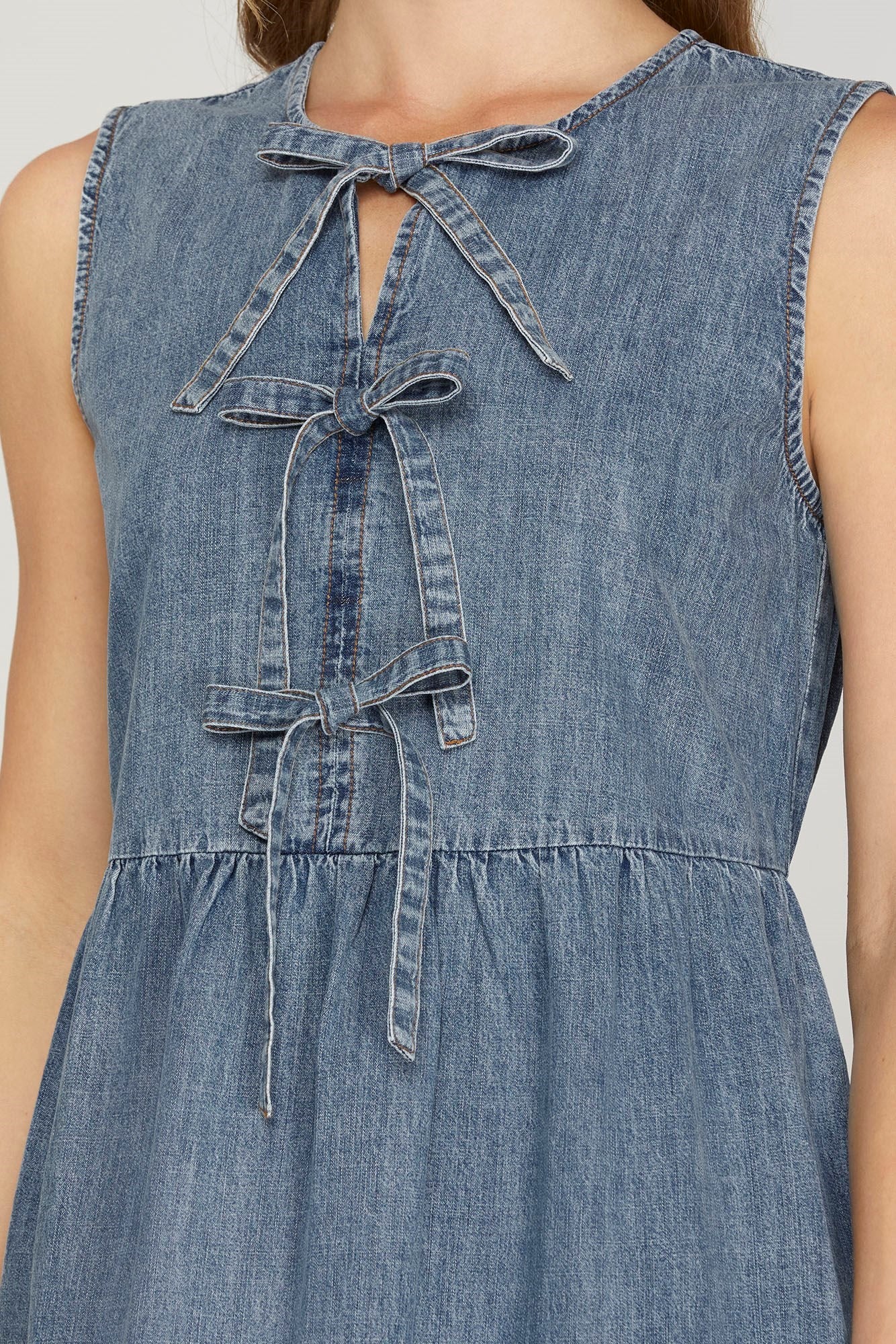 Bow Front Denim Dress