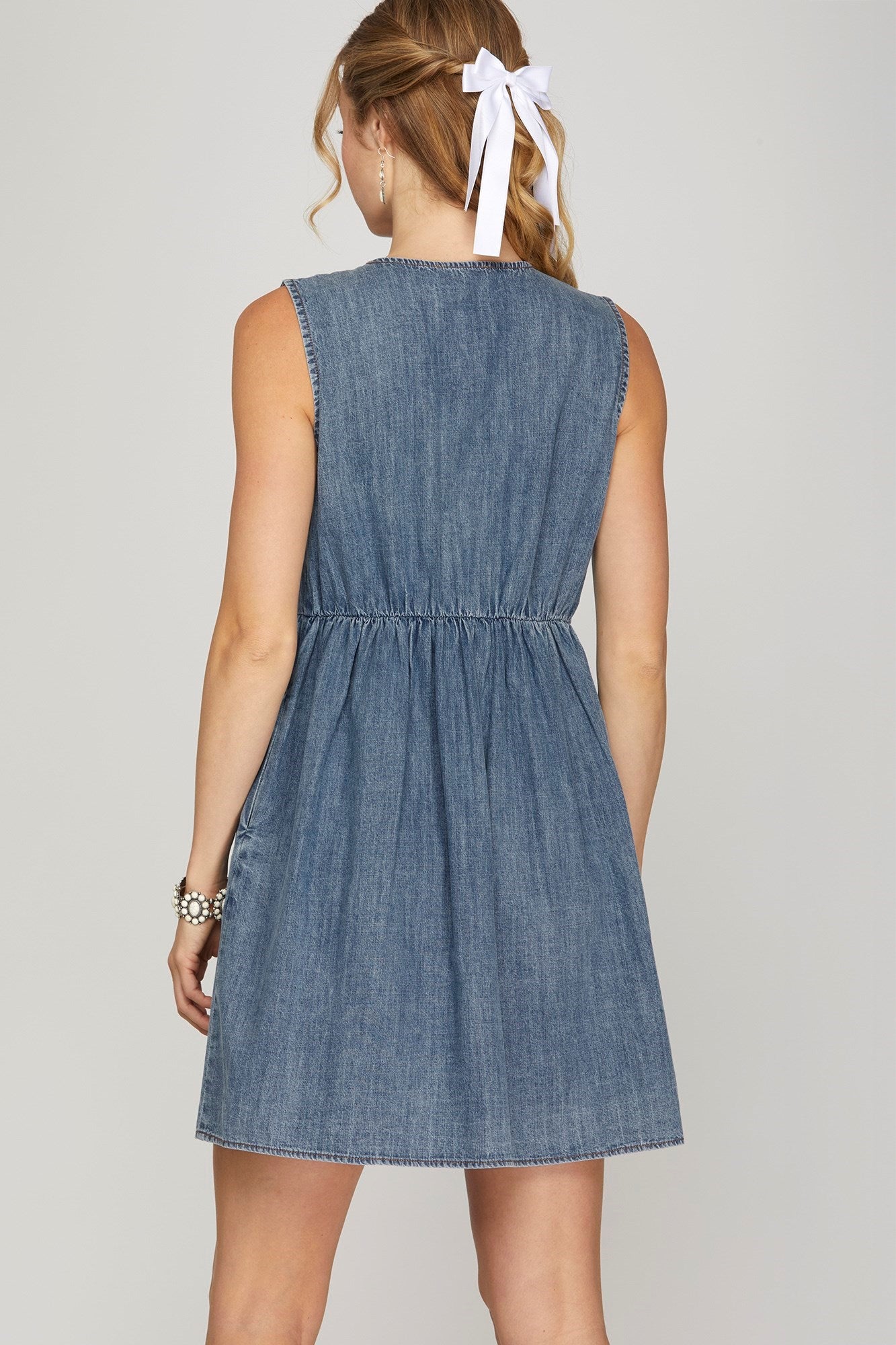 Bow Front Denim Dress