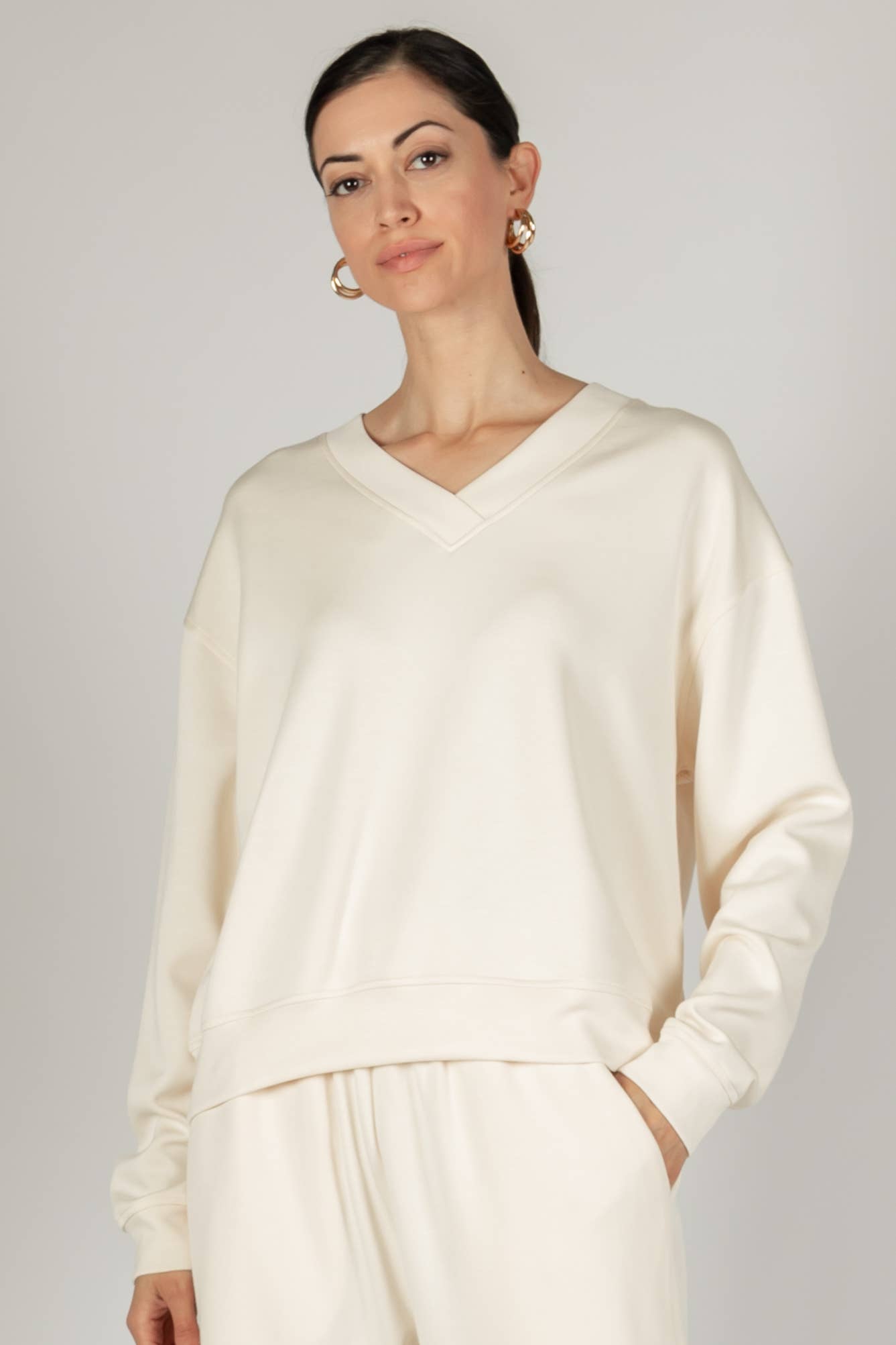 P. CILL Butter Modal V-Neck Pullover Top