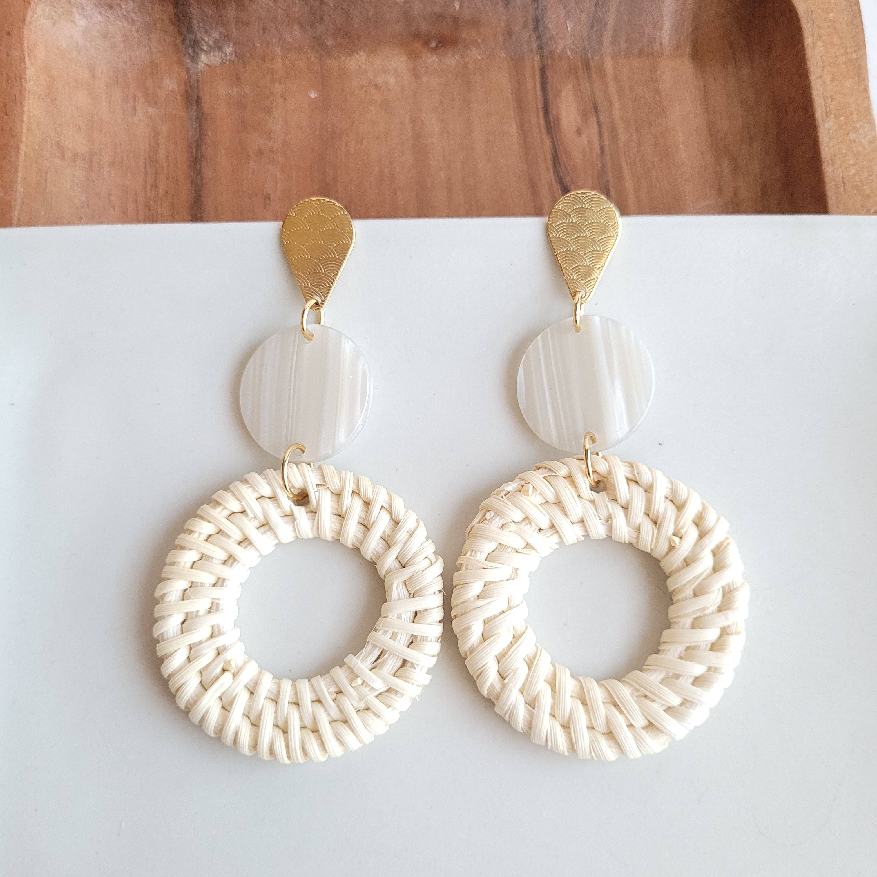 Lana Earrings - Light Rattan Seashell // Resort, Jewelry