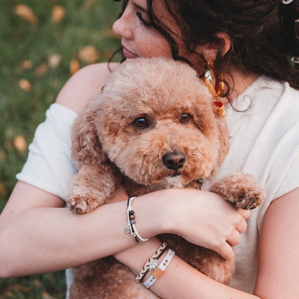 "Paws" Natural Hues with Silver & Paw Accents Hair Tie Bracelet