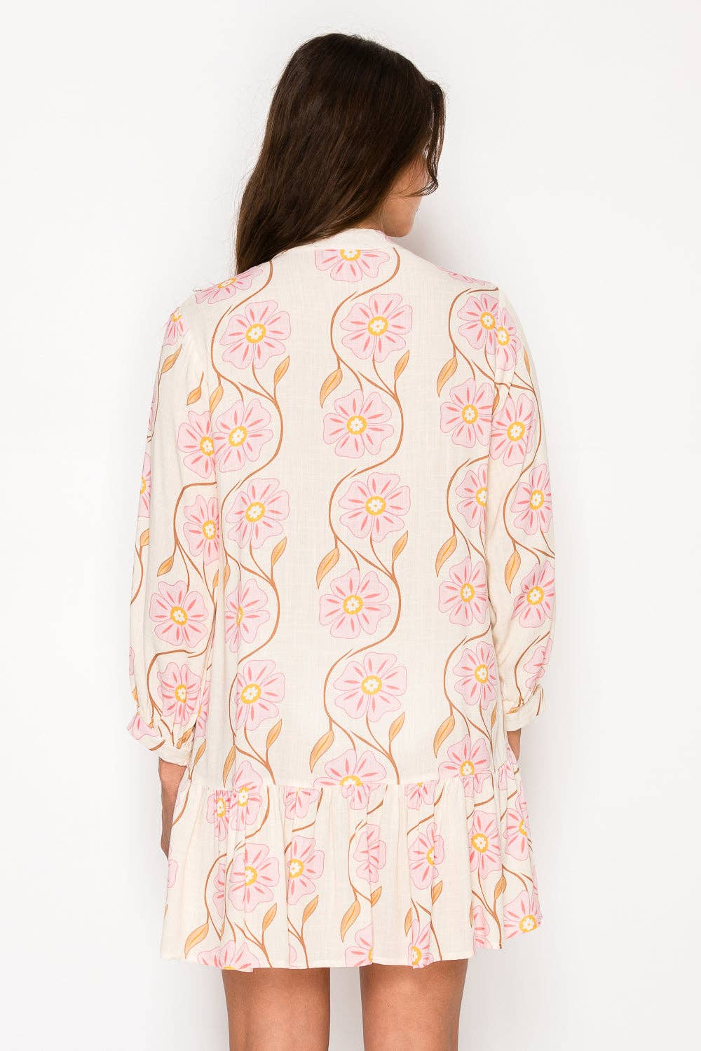 Floral Swirl Printed L/S Short Dress