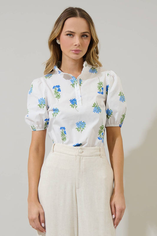 Jillian Floral Miraya Mock Neck Poplin Top