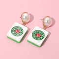 Pearl Accent Mahjong Tile Drop Earrings