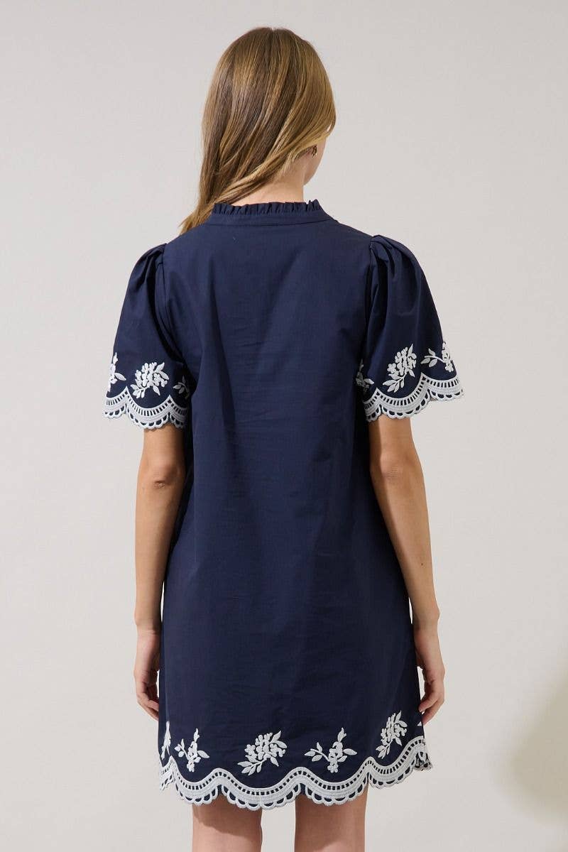Melania Embroidered Shift Mini Dress