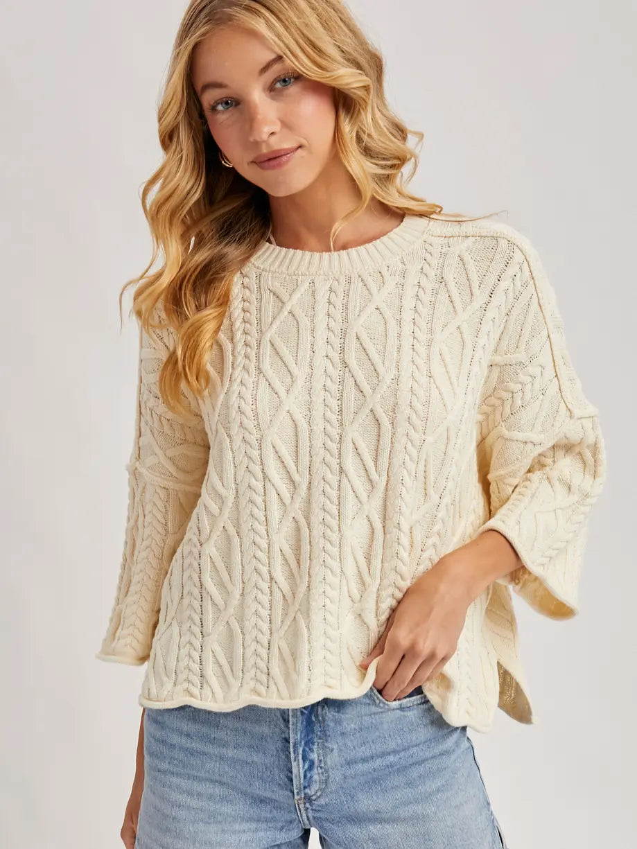 Oversized Bell Sleeve Cable Knit Sweater