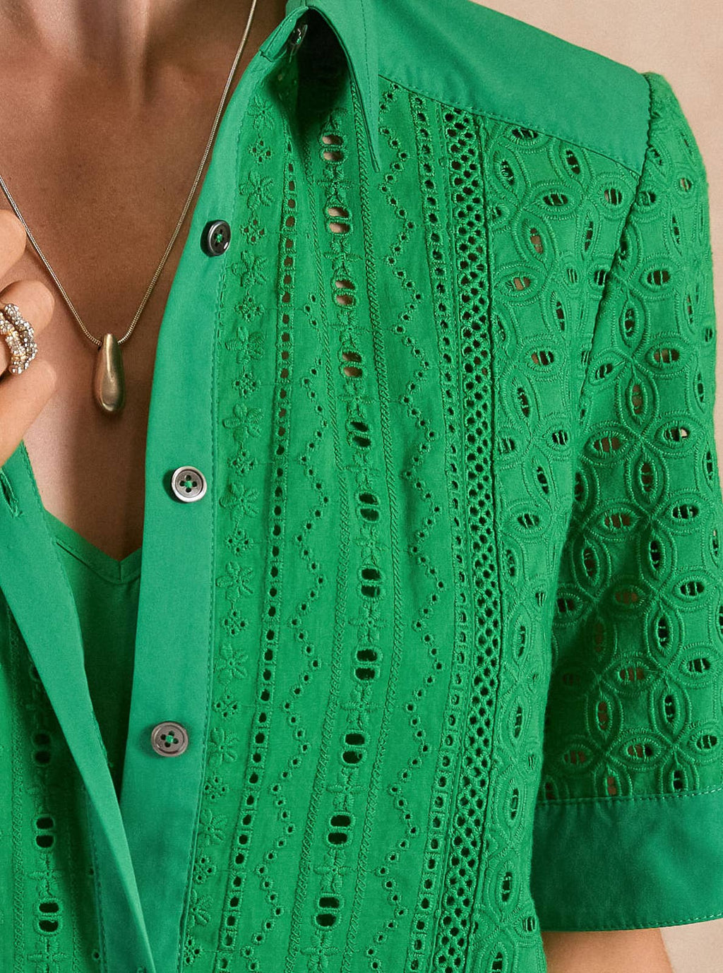 Eyelet Embroidered Button-down Mini Dress