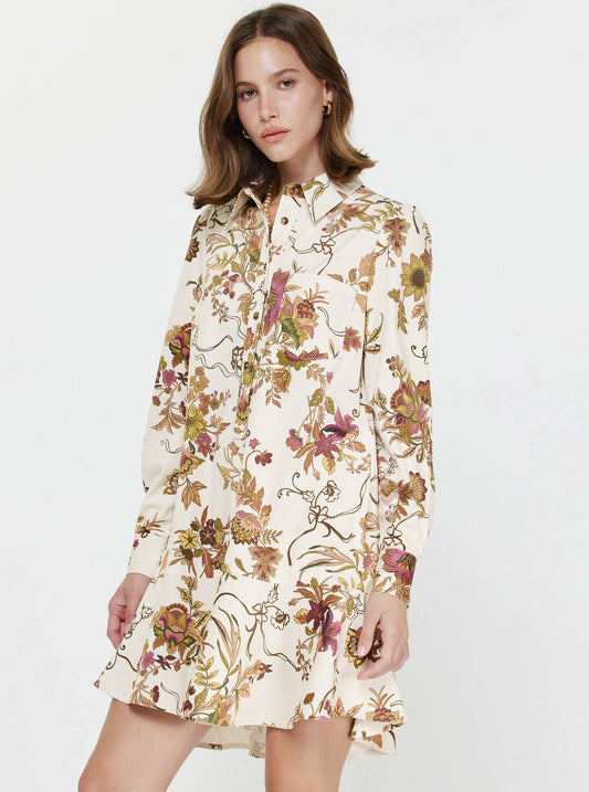 Floral Printed Shirt Collar Mini Dress