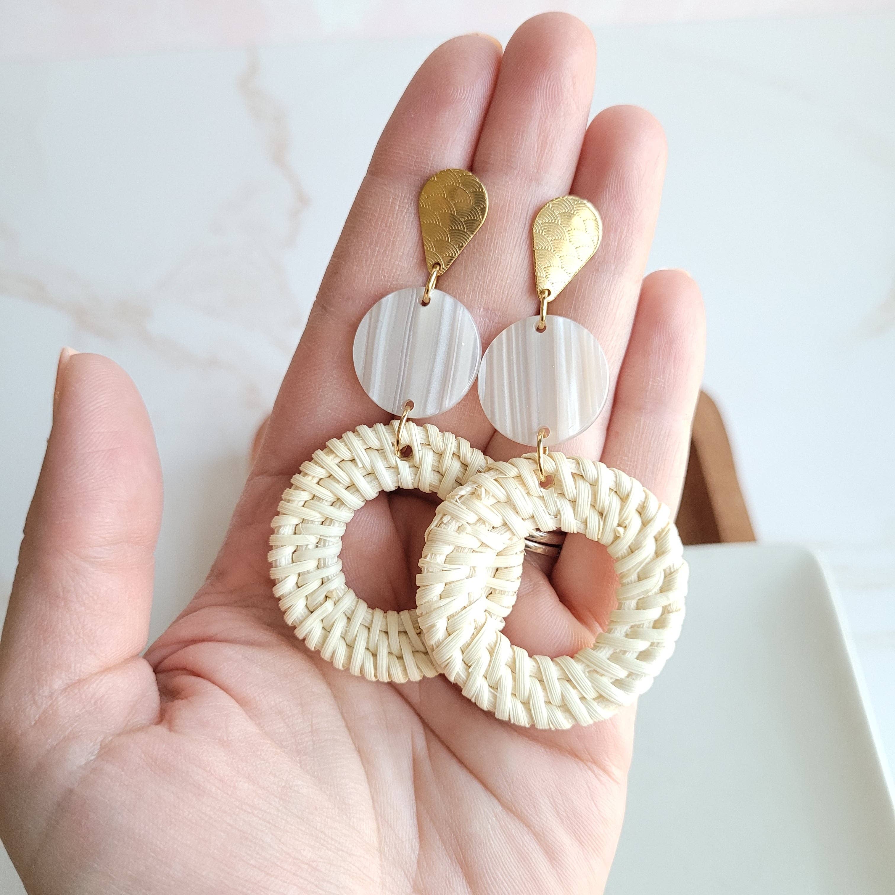 Lana Earrings - Light Rattan Seashell // Resort, Jewelry
