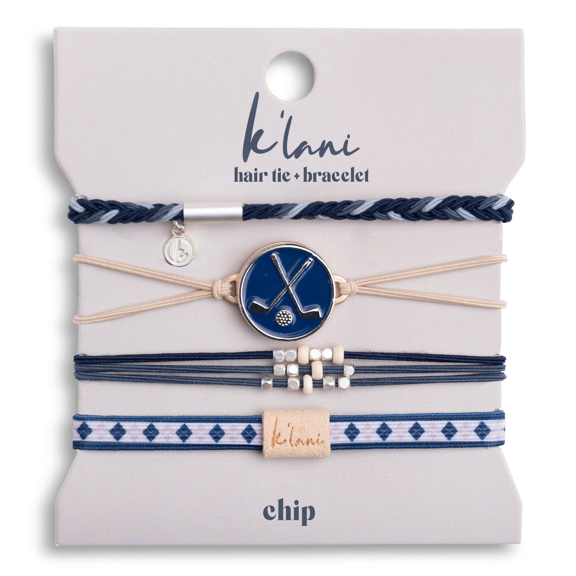 "Chip" Blue & Cream Hair Tie Bracelets with Removable Ball Marker