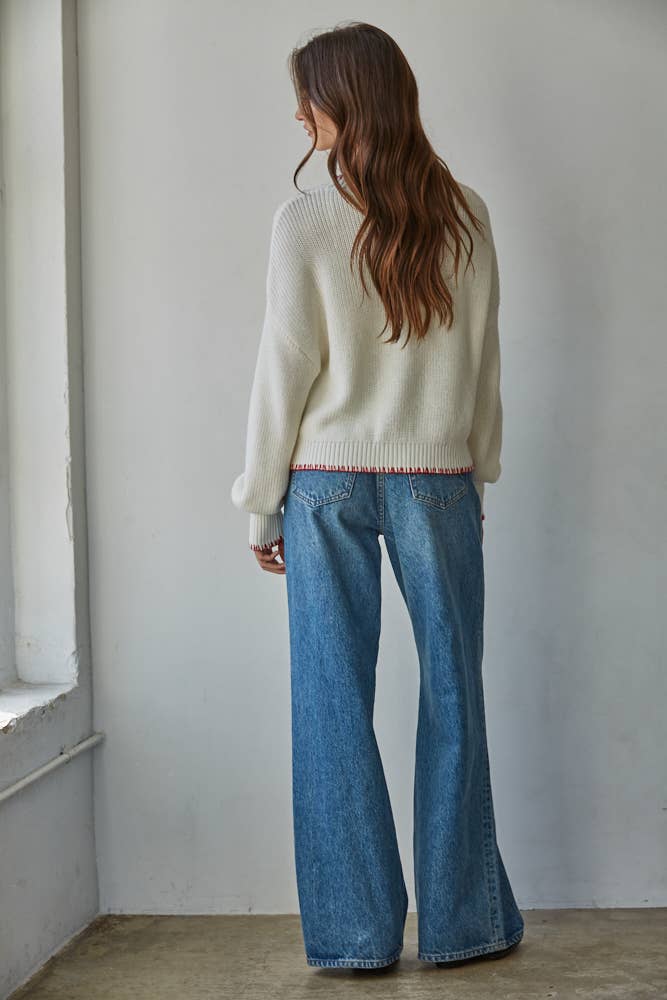 W2411 | Knit Sweater Crew American Flag Pullover