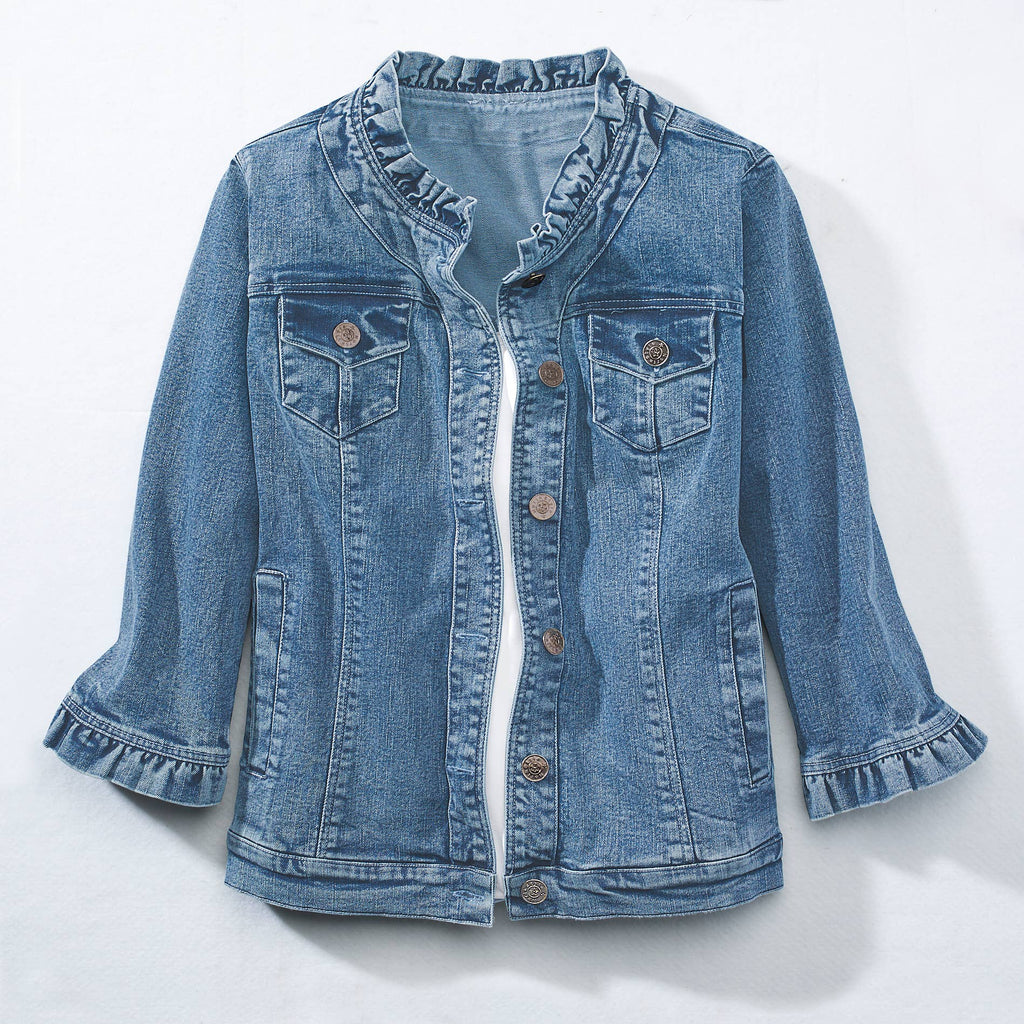Ruffle Trimmed Denim Jacket