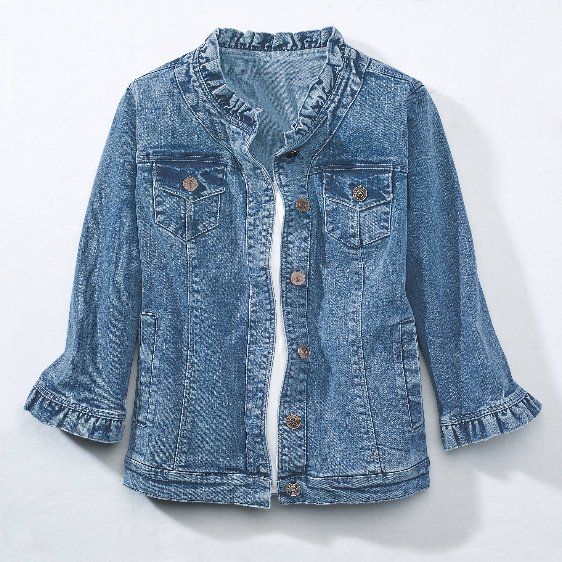 Ruffle Trimmed Denim Jacket