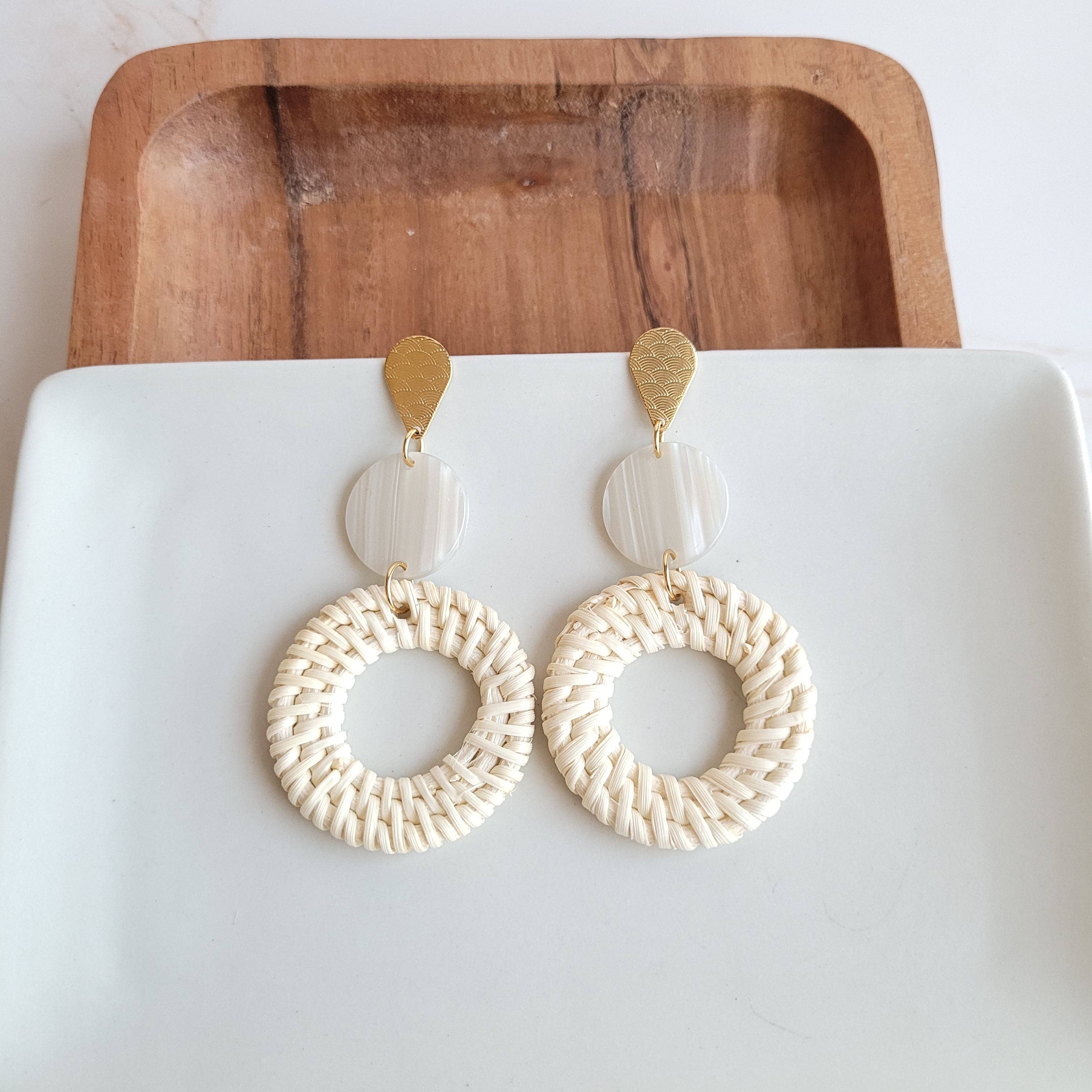 Lana Earrings - Light Rattan Seashell // Resort, Jewelry