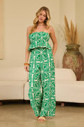 Printed Strapless Wide-Leg Jumpsuit