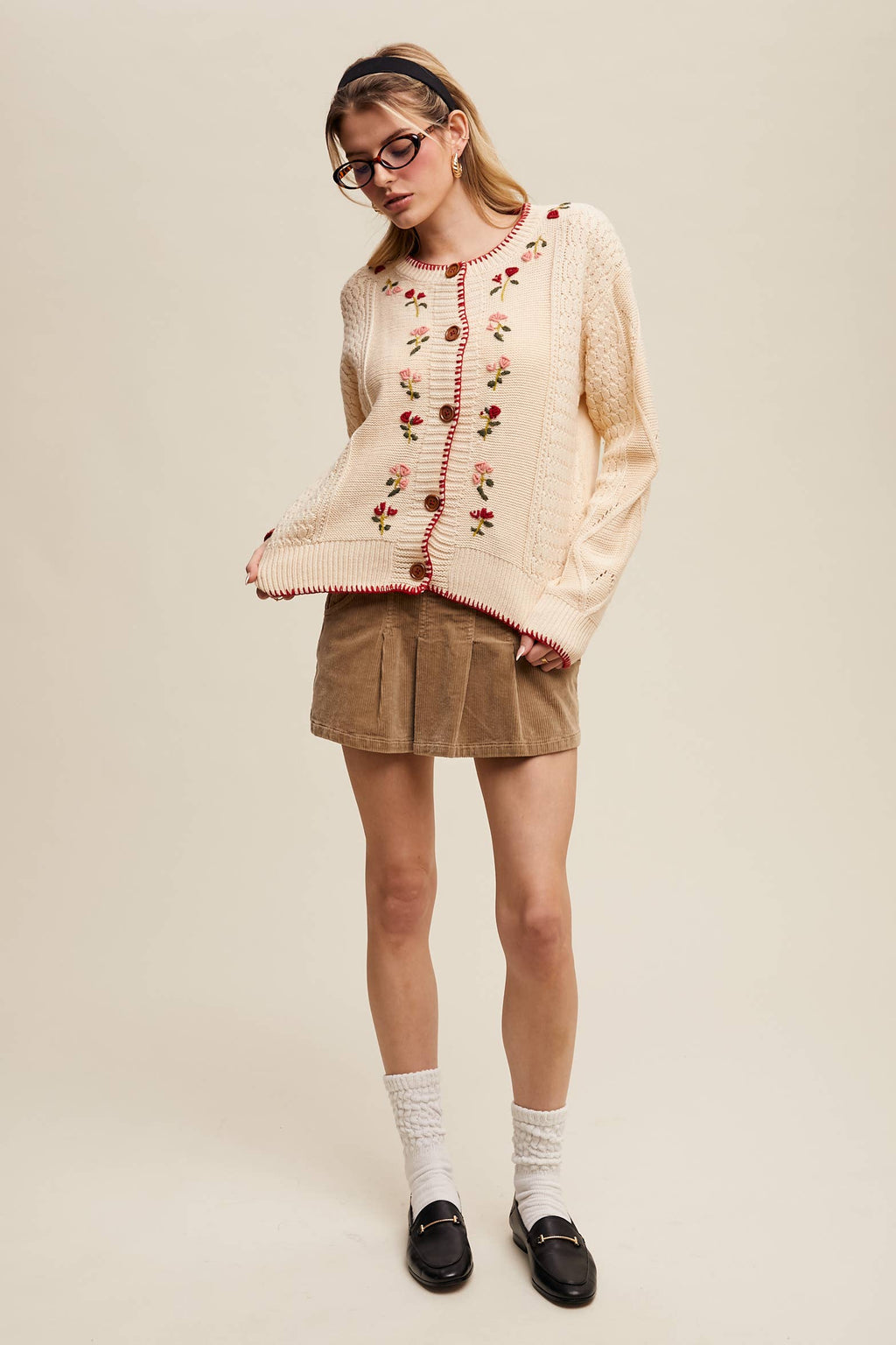 5678 Floral Embroidered Button-Up Cardigan