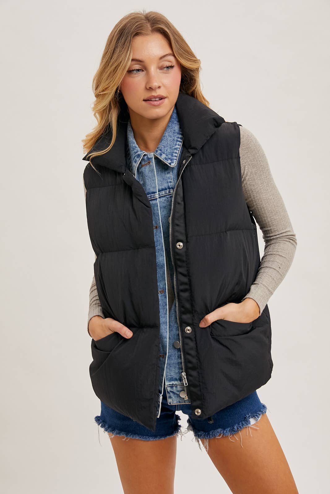 DENIM LAYERED PUFFER VEST