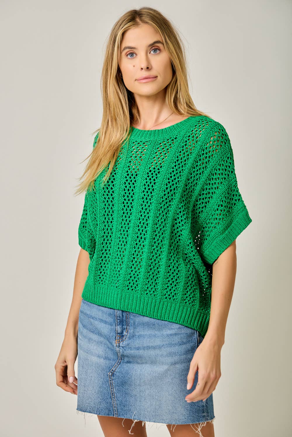 Crochet Short Sleeve Dolman Sweater