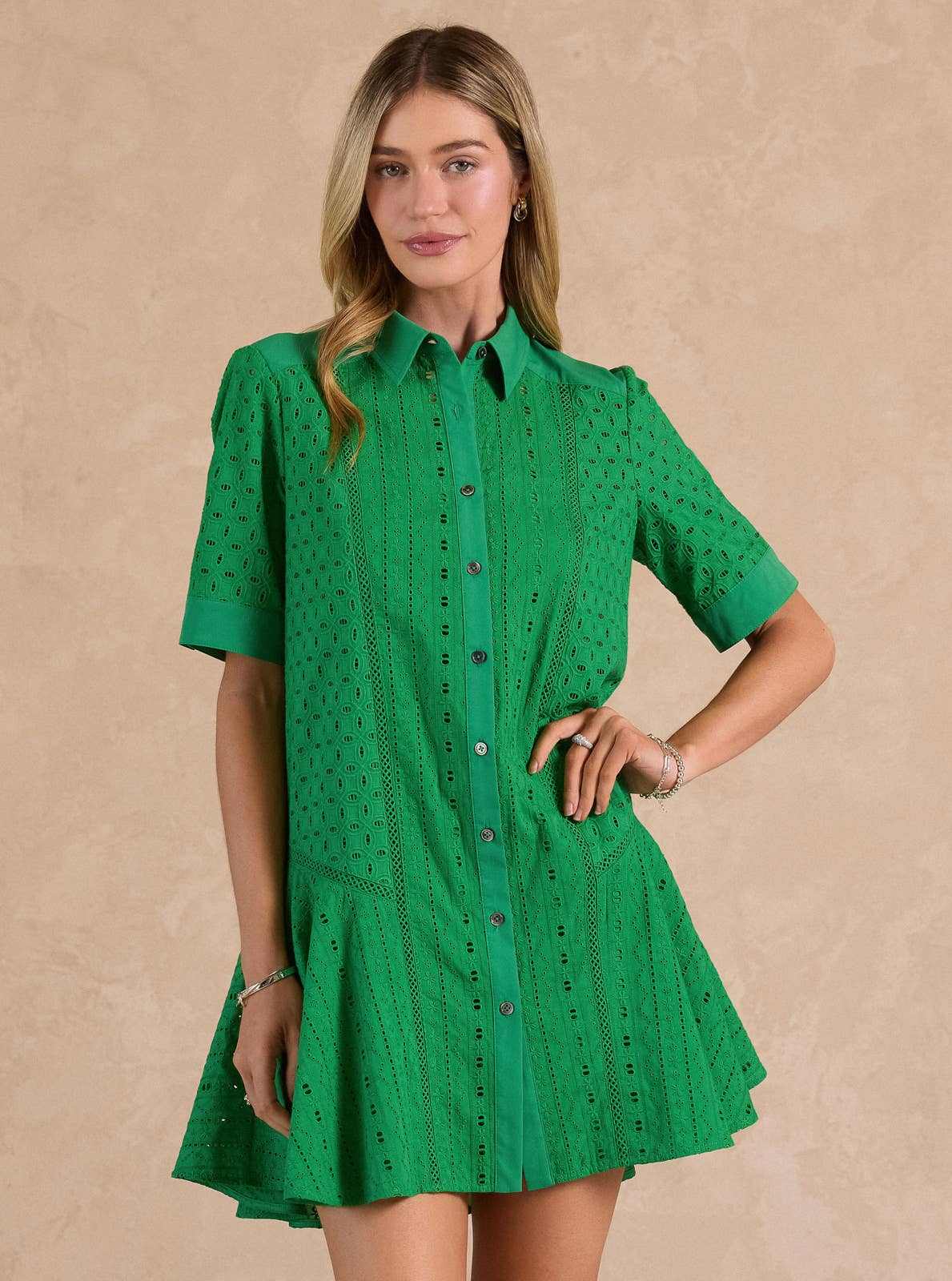 Eyelet Embroidered Button-down Mini Dress