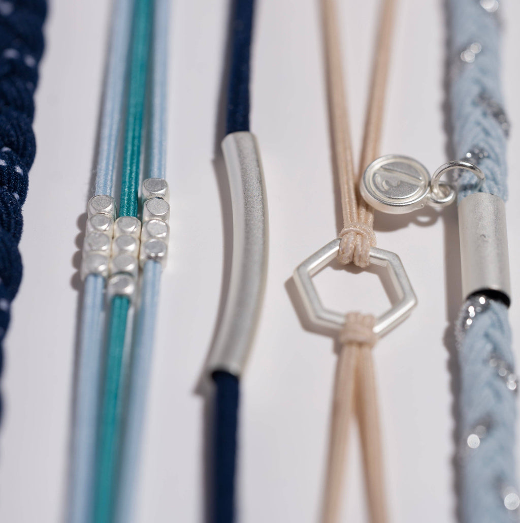 "Dream" Shades of Blue with Silver Accents Hair Tie Bracelets