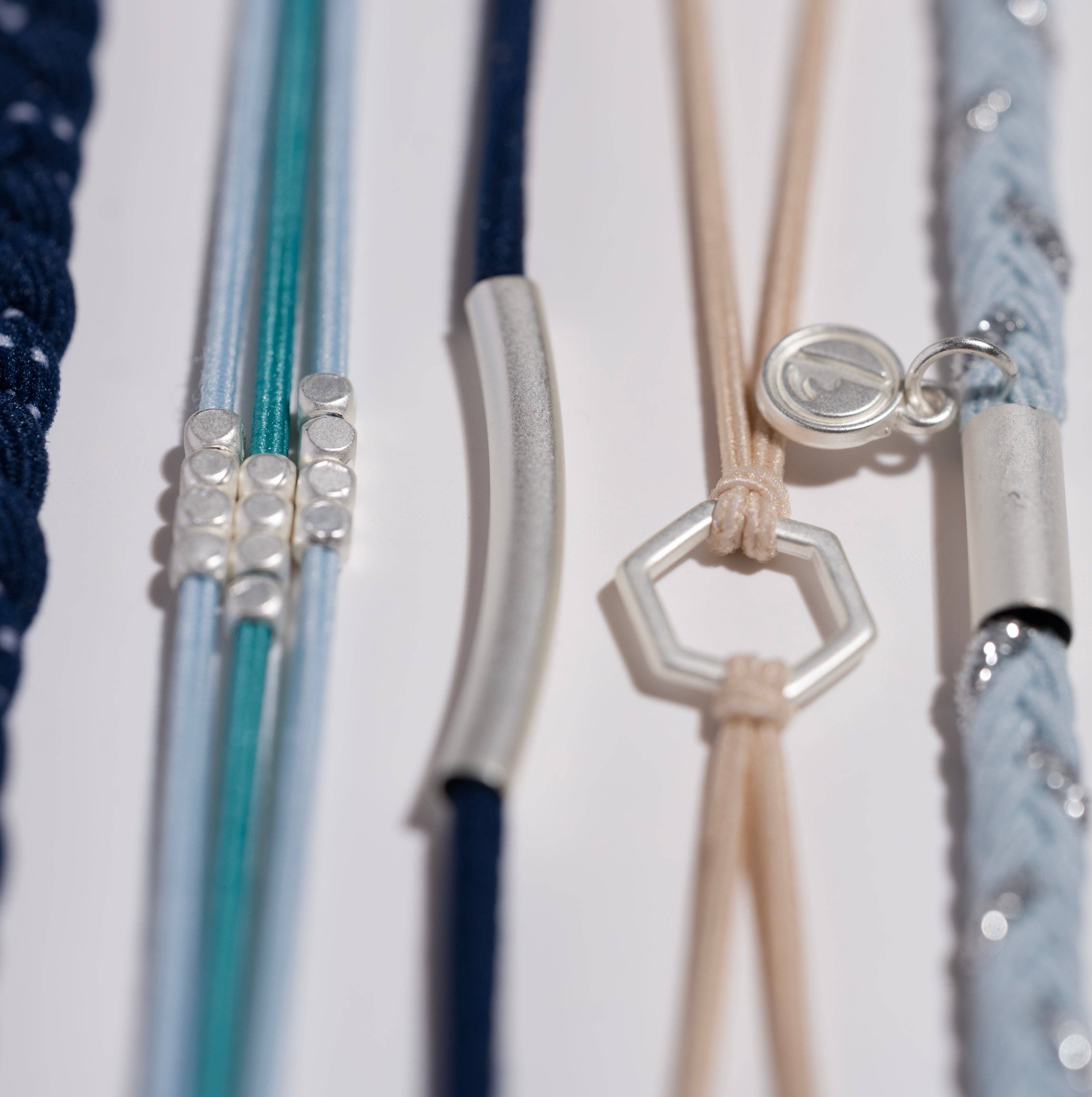 "Dream" Shades of Blue with Silver Accents Hair Tie Bracelets