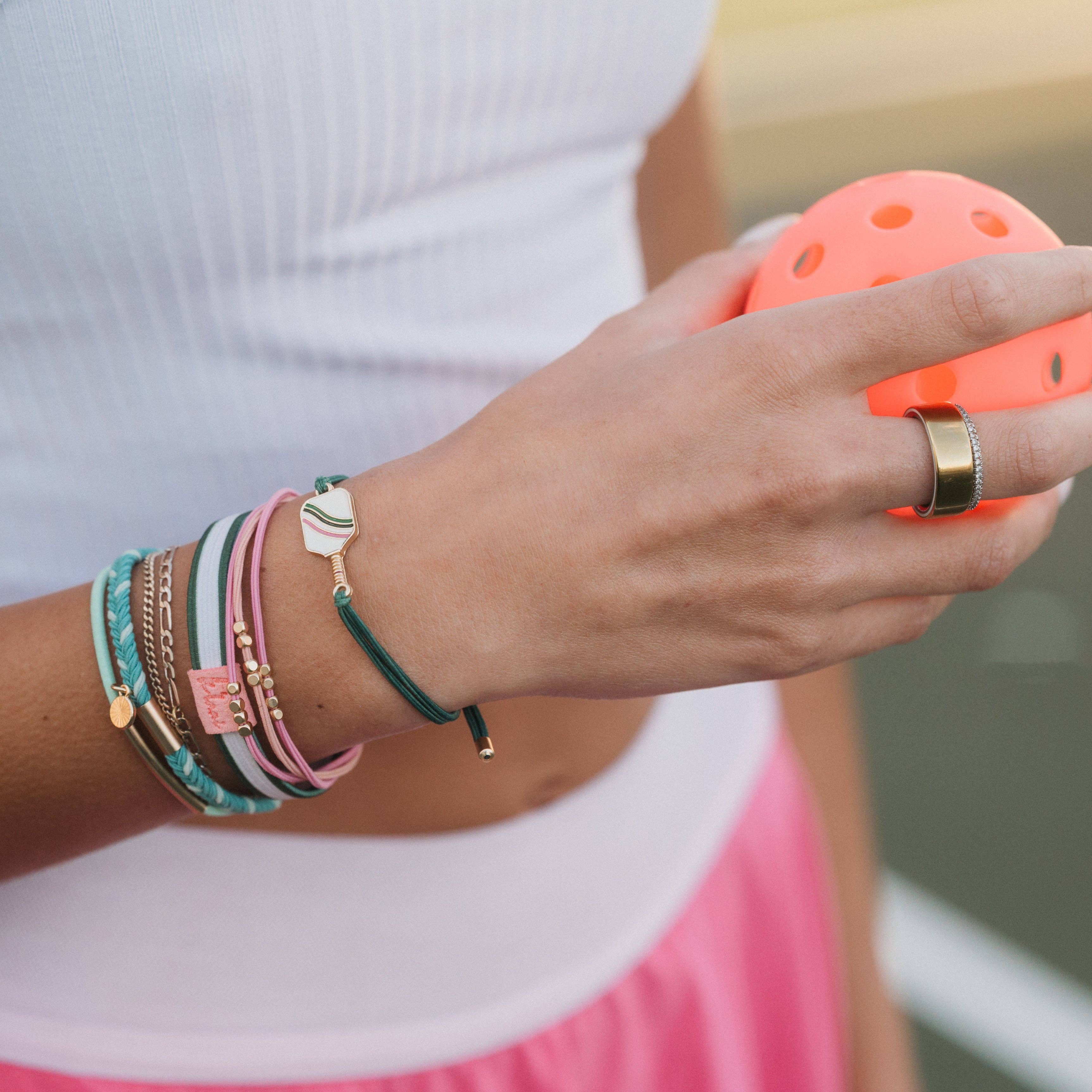 "Rally" Pickleball with Pink & Green Hair Tie Bracelets