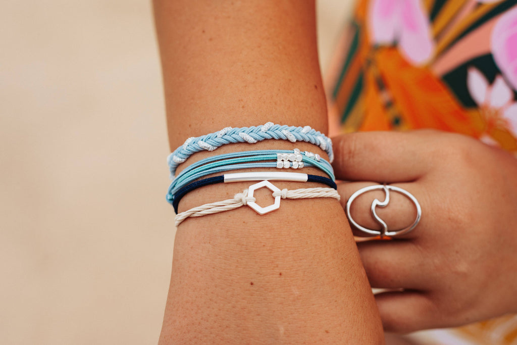 "Dream" Shades of Blue with Silver Accents Hair Tie Bracelets