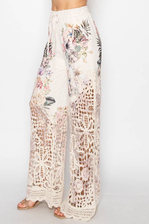 Crochet-Detail Lined Drawstring Pants