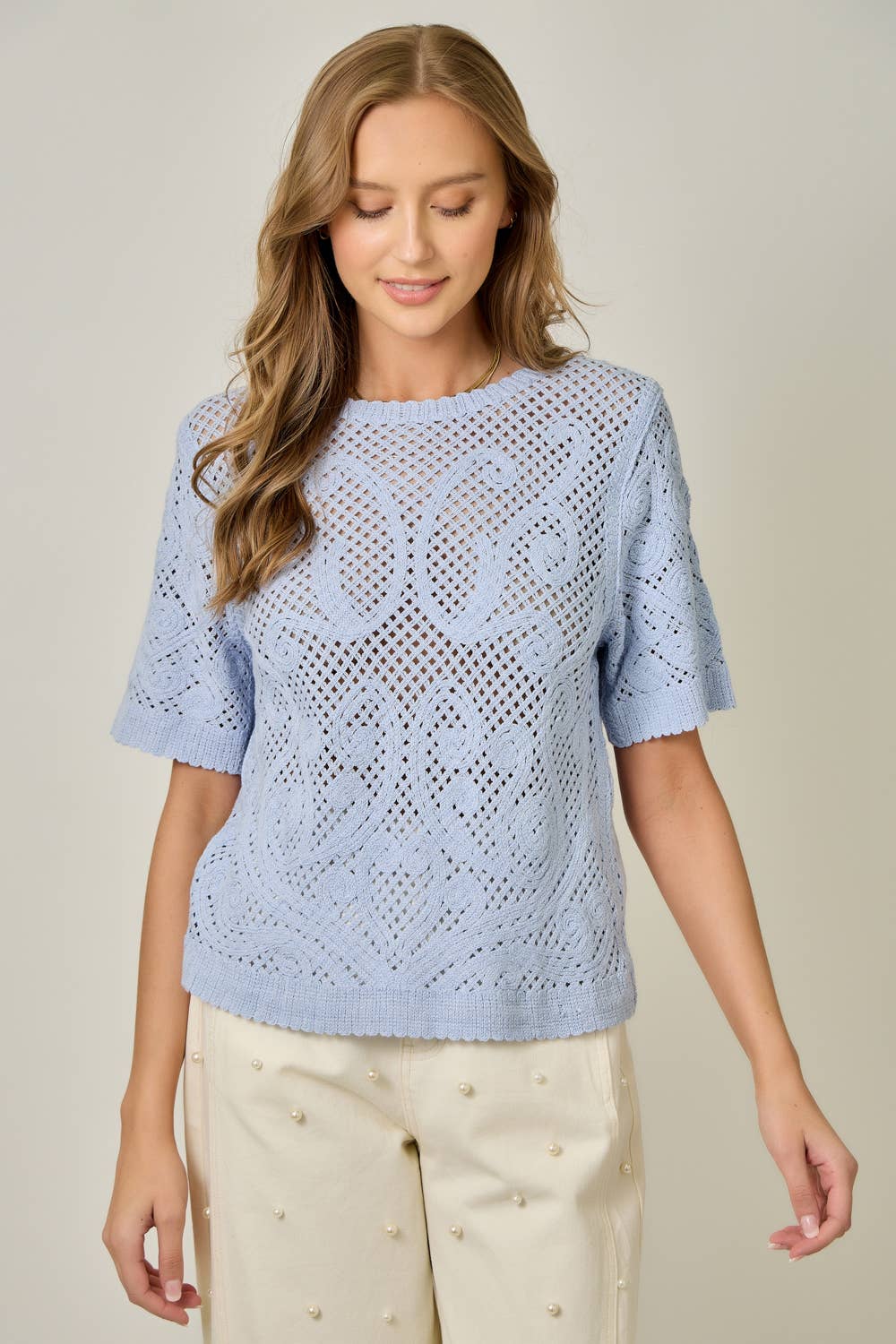 Crochet Short Sleeve Knitted Top