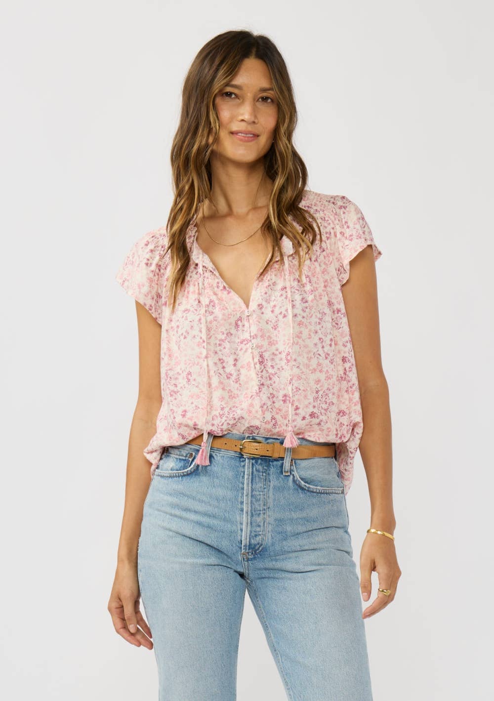 Floral Smocked Flutter Top