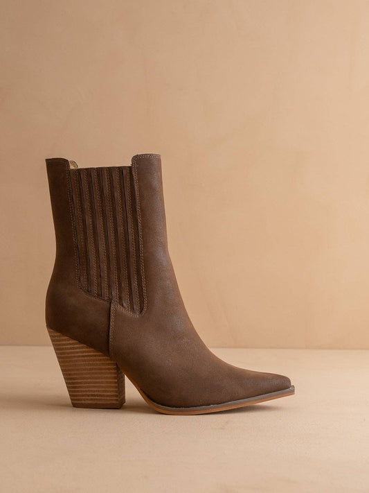 The Lydia | Coffee Suede Pointed Toe Western Bootie
