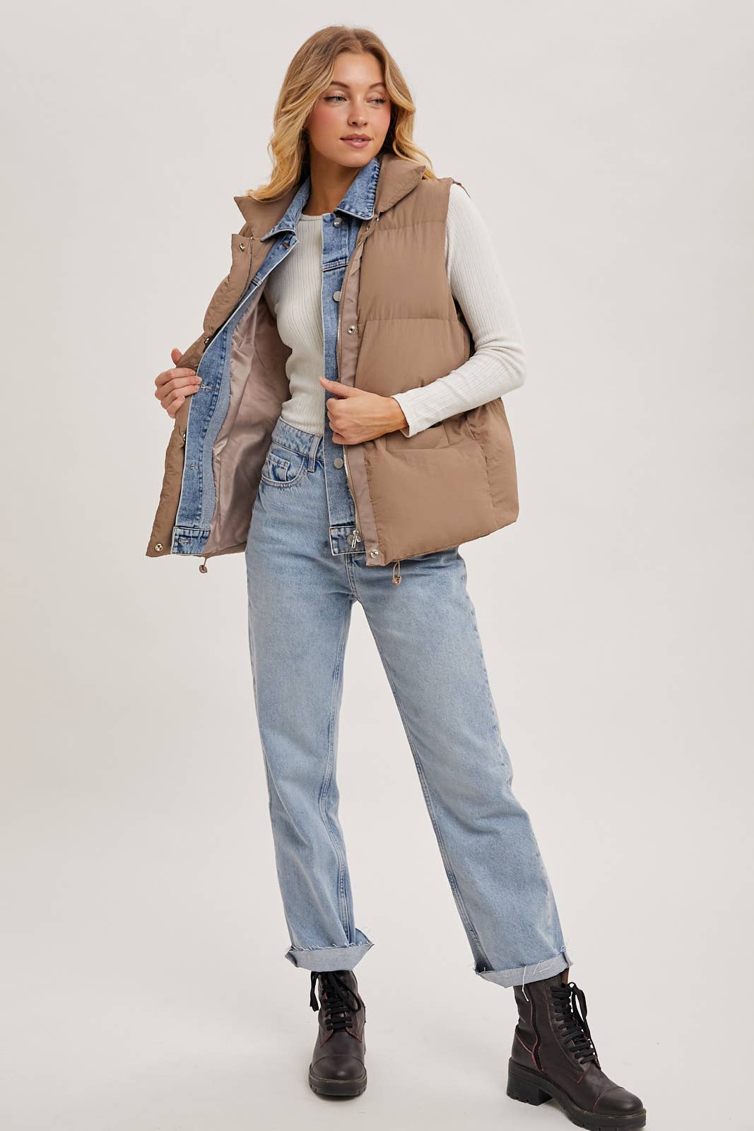 DENIM LAYERED PUFFER VEST