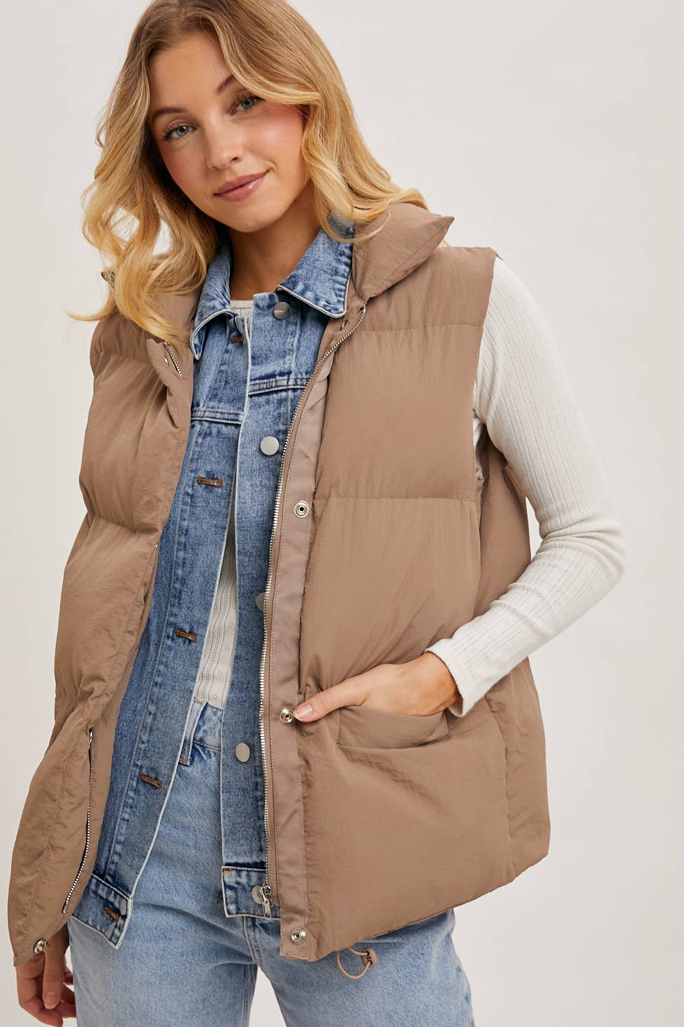 DENIM LAYERED PUFFER VEST