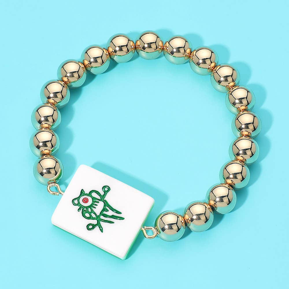 Mahjong Tile Accent Beaded Stretch Bracelet