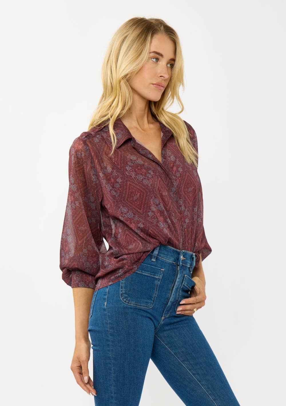 Diamond Floral Sheer Blouse