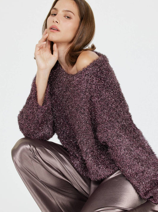 Metallic Fuzzy Cropped Sweater