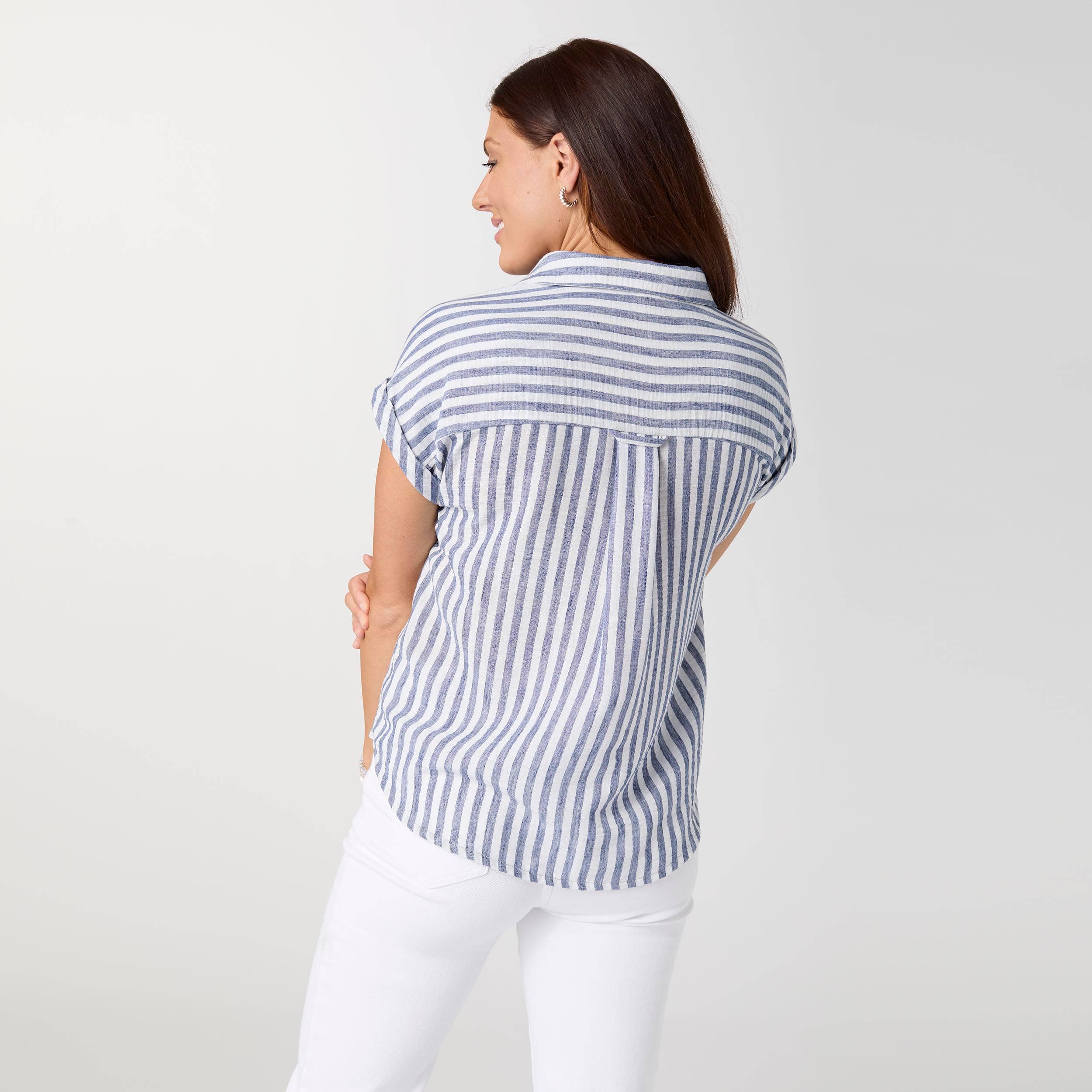 Reagan Cap Sleeve Striped Collared Top