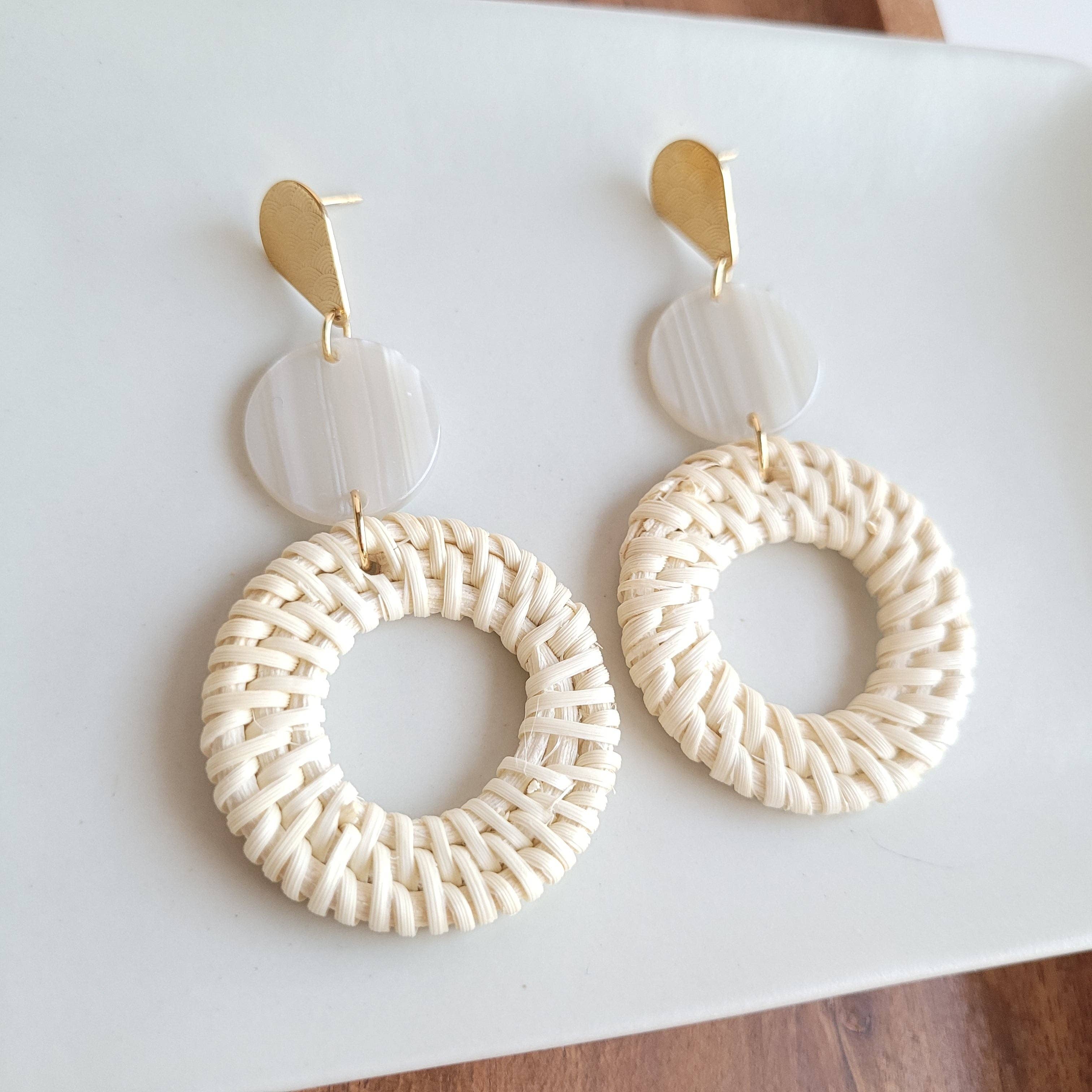 Lana Earrings - Light Rattan Seashell // Resort, Jewelry
