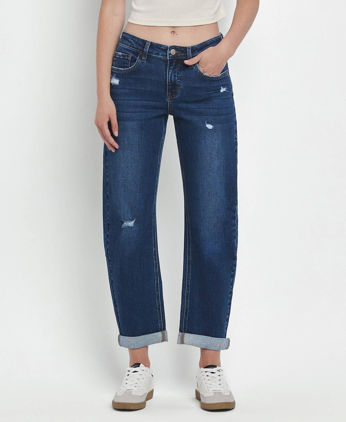 Mid Ride Double Cuffed Barrel Leg Jean