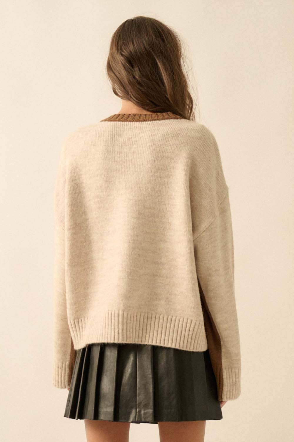 Colorblock Knit Stitched Loose-Fit Sweater