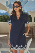 Melania Embroidered Shift Mini Dress