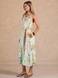 Tropical Printed Halter Midi Dress